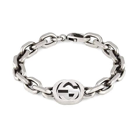 solid silver gucci chain bracelet bar clasp|Gucci Sterling Silver Interlocking Chain Bracelet .